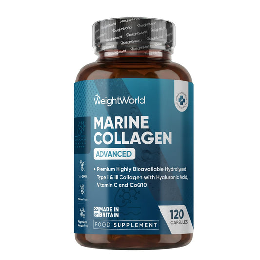 WeightWorld Marine Collagen Capsules 1455mg | 120 Capsules | Type 1 & 3 Collagen Supplements for Women & Men | Hydrolysed Fish Peptides Complex with Hyaluronic Acid, Vitamin C, Zinc & CoQ10