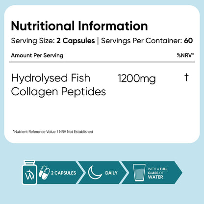 Pure Marine Collagen Supplements for Women & Men - 120 Capsules - 1200mg Per Serving - 2 Months Supply- Highly Bioavailable Type 1 & 3 Hydrolysed Fish Collagen Peptides
