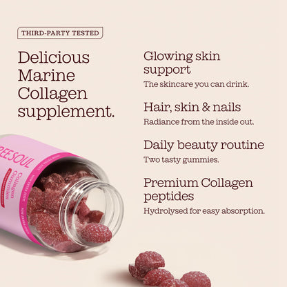 Collagen Gummies by Free Soul | High Strength Marine Collagen Supplement | Advanced Superior Type 1 Hydrolysed Collagen Peptides | Triple Strength Pure Formulation Supplement | 60 Gummies