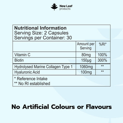 Pure Marine Collagen 100% Marine Collagen Type 1 Hydrolysed Collagen Peptides Enhanced with Hyaluronic Acid & Vitamin C -Essential Amino Acids - Collagen Supplements for Women and Men, 60 Capsules