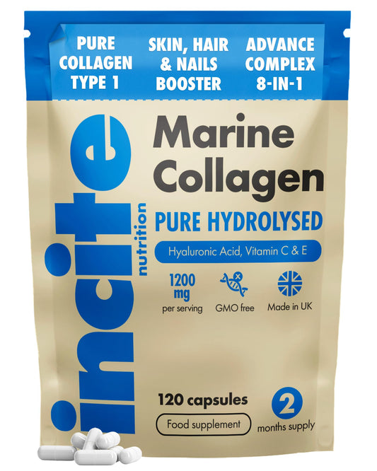 Marine Collagen Supplements for Women & Men 1200mg | 120 High Strength Marine Collagen Capsules | Pure Superior Type 1 Hydrolysed with Hyaluronic Acid, Vitamins C, E, B12, Copper, Zinc and Iodine