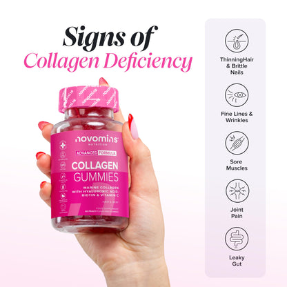 Collagen Gummies - Collagen Peptides with Hyaluronic Acid, Vitamin C & Biotin - Collagen Supplements for Women & Men - More Convenient Than Collagen Powder - 60 Marine Collagen Gummies - Novomins