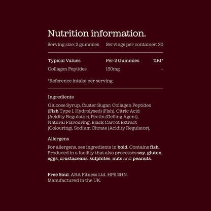 Collagen Gummies by Free Soul | High Strength Marine Collagen Supplement | Advanced Superior Type 1 Hydrolysed Collagen Peptides | Triple Strength Pure Formulation Supplement | 60 Gummies