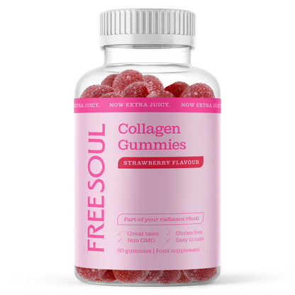 Collagen Gummies by Free Soul | High Strength Marine Collagen Supplement | Advanced Superior Type 1 Hydrolysed Collagen Peptides | Triple Strength Pure Formulation Supplement | 60 Gummies