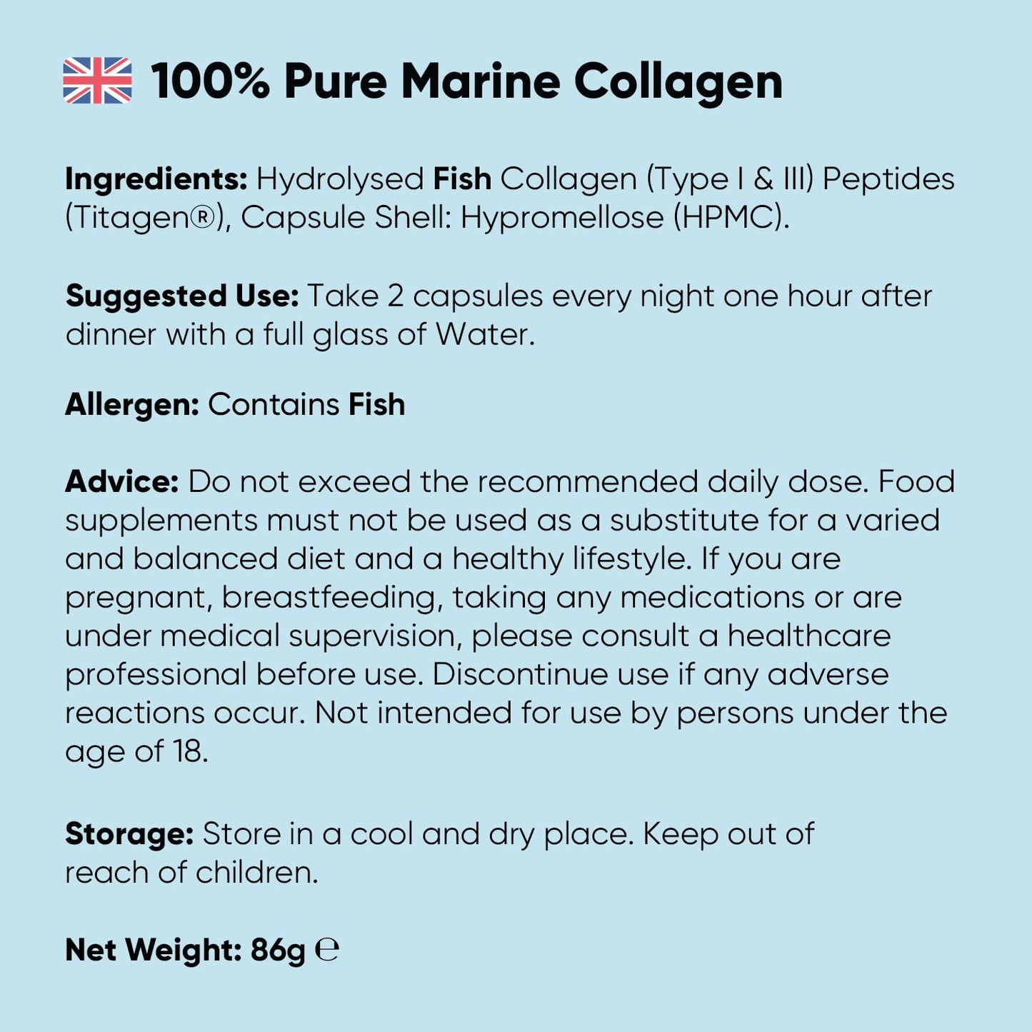 Pure Marine Collagen Supplements for Women & Men - 120 Capsules - 1200mg Per Serving - 2 Months Supply- Highly Bioavailable Type 1 & 3 Hydrolysed Fish Collagen Peptides