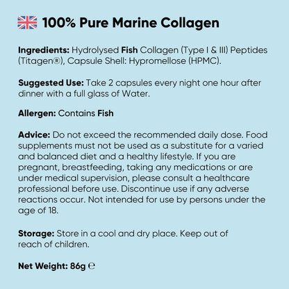 Pure Marine Collagen Supplements for Women & Men - 120 Capsules - 1200mg Per Serving - 2 Months Supply- Highly Bioavailable Type 1 & 3 Hydrolysed Fish Collagen Peptides