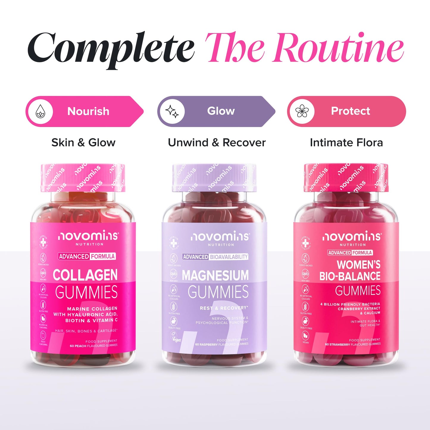 Collagen Gummies - Collagen Peptides with Hyaluronic Acid, Vitamin C & Biotin - Collagen Supplements for Women & Men - More Convenient Than Collagen Powder - 60 Marine Collagen Gummies - Novomins