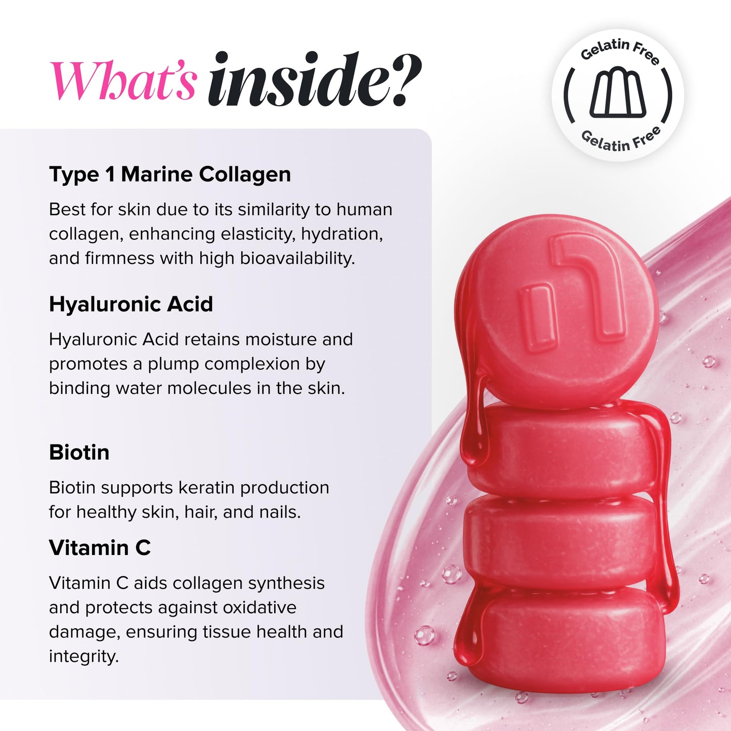 Collagen Gummies - Collagen Peptides with Hyaluronic Acid, Vitamin C & Biotin - Collagen Supplements for Women & Men - More Convenient Than Collagen Powder - 60 Marine Collagen Gummies - Novomins