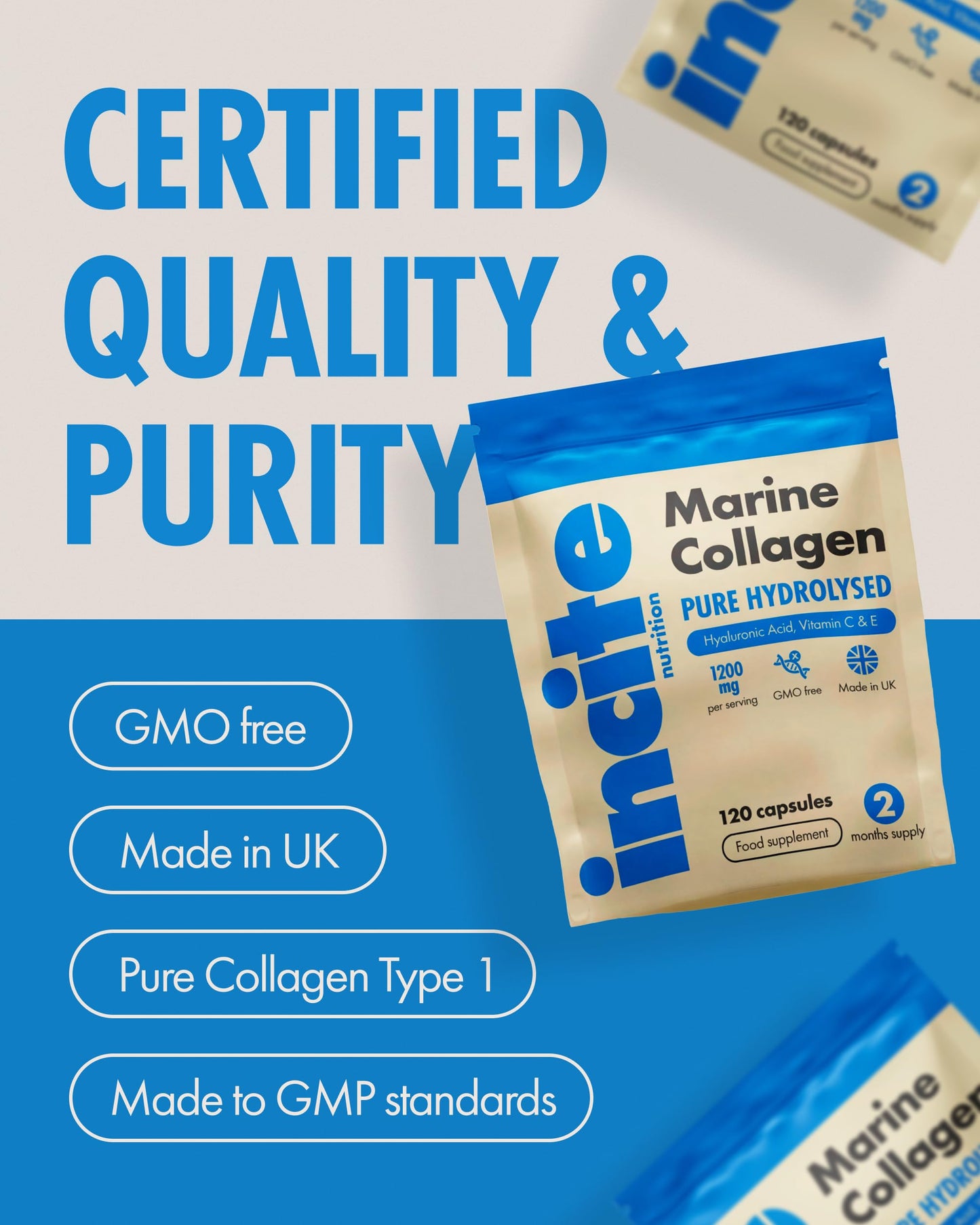 Marine Collagen Supplements for Women & Men 1200mg | 120 High Strength Marine Collagen Capsules | Pure Superior Type 1 Hydrolysed with Hyaluronic Acid, Vitamins C, E, B12, Copper, Zinc and Iodine