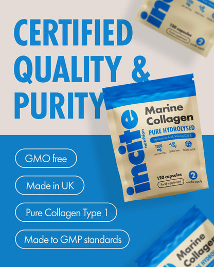 Marine Collagen Supplements for Women & Men 1200mg | 120 High Strength Marine Collagen Capsules | Pure Superior Type 1 Hydrolysed with Hyaluronic Acid, Vitamins C, E, B12, Copper, Zinc and Iodine