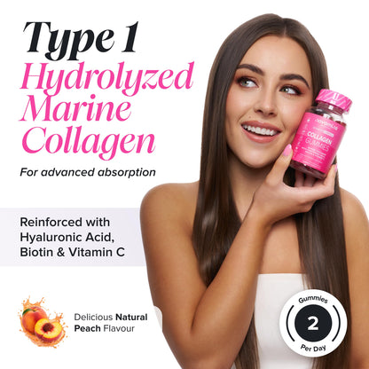 Collagen Gummies - Collagen Peptides with Hyaluronic Acid, Vitamin C & Biotin - Collagen Supplements for Women & Men - More Convenient Than Collagen Powder - 60 Marine Collagen Gummies - Novomins
