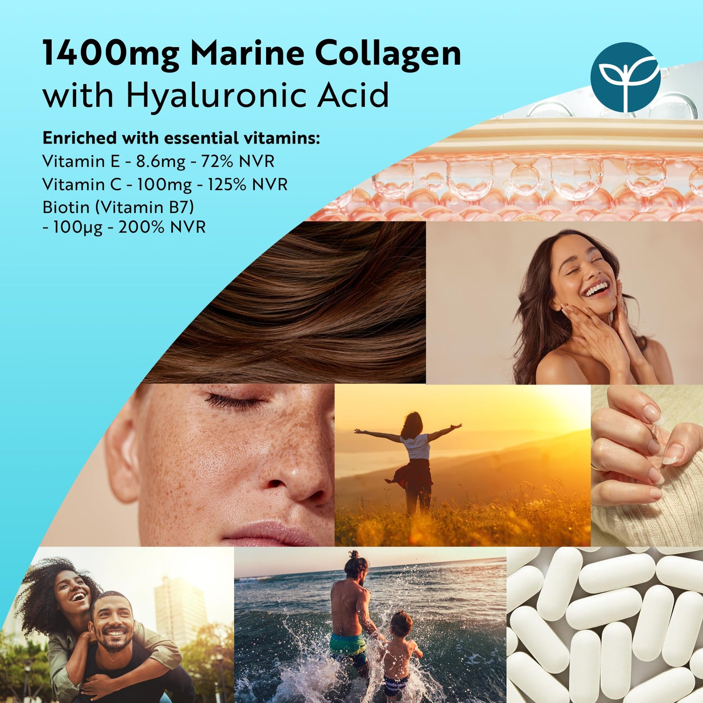 Nutravita Marine Collagen Tablets 1400mg Enhanced with Hyaluronic Acid - Hydrolysed Collagen Supplements for Women and Men - 120 Tablets (2 Month Supply) - with Vitamin C, Vitamin E & Zinc